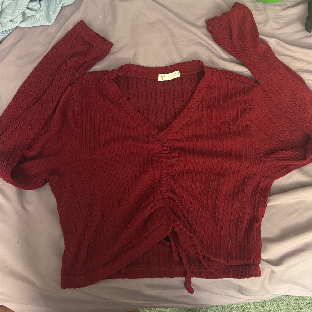 ROMWE Burgundy V-Neck Ruched Top